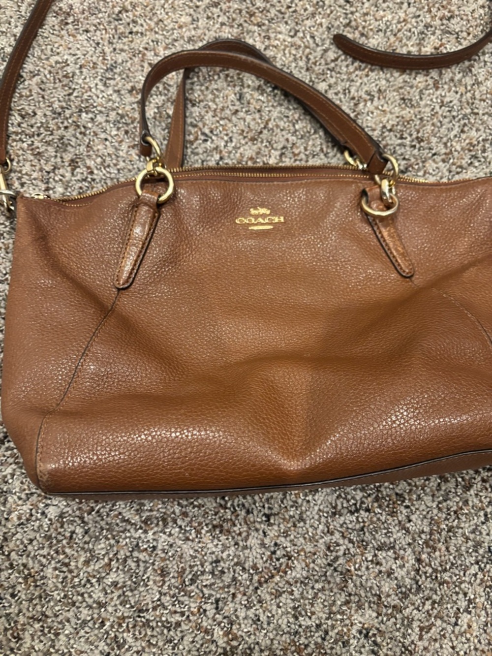 Coach TanBrown Pebbled Leather Satchel Crossbody Bag Gold Hardware - Picture 5 of 11